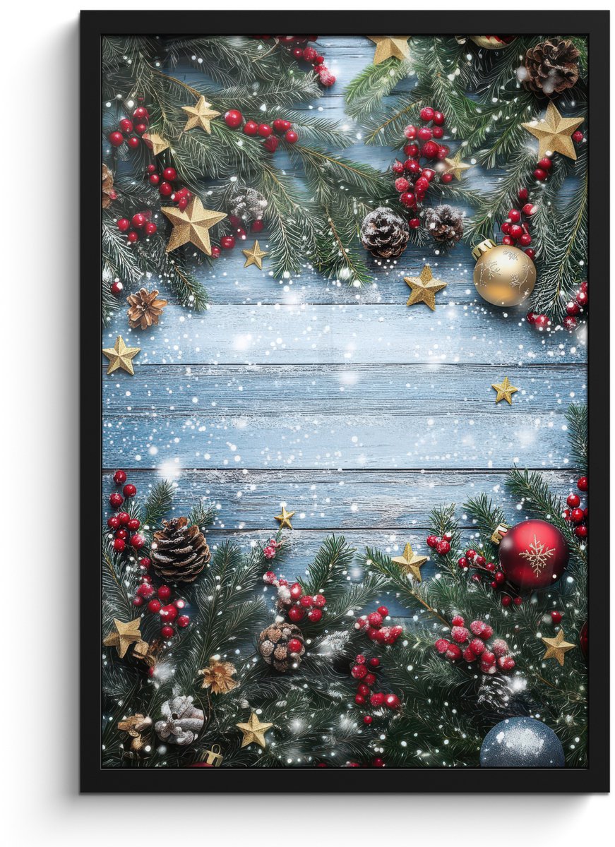FrameYourWall Poster in lijst - Fotolijst 40x60 cm - Posters - Kerstomlijsting - Sneeuw - Meerkleurig - Posterlijst zwart - Decoratie - Wanddecoratie woonkamer - Muurdecoratie slaapkamer - Kerstversiering - Kerstdecoratie voor binnen - Kerstmis