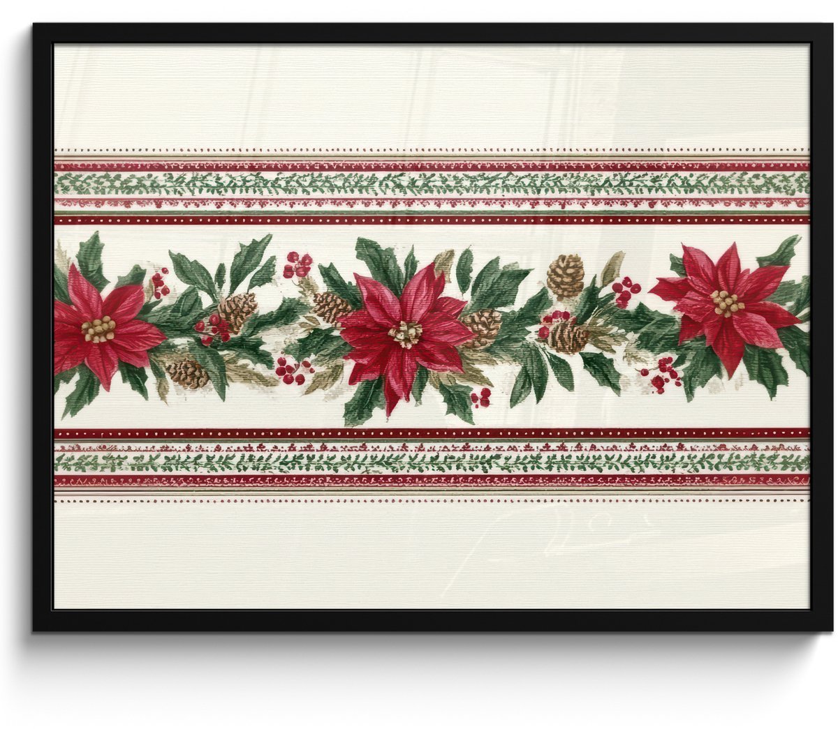 FrameYourWall Poster in lijst - Fotolijst 80x60 cm - Posters - Kerststrook - Pointia - Rood - Groen - Posterlijst zwart - Decoratie - Wanddecoratie woonkamer - Muurdecoratie slaapkamer - Kerstversiering - Kerstdecoratie voor binnen - Kerstmis Kerststrook - Poinsettia - Rood - Groen