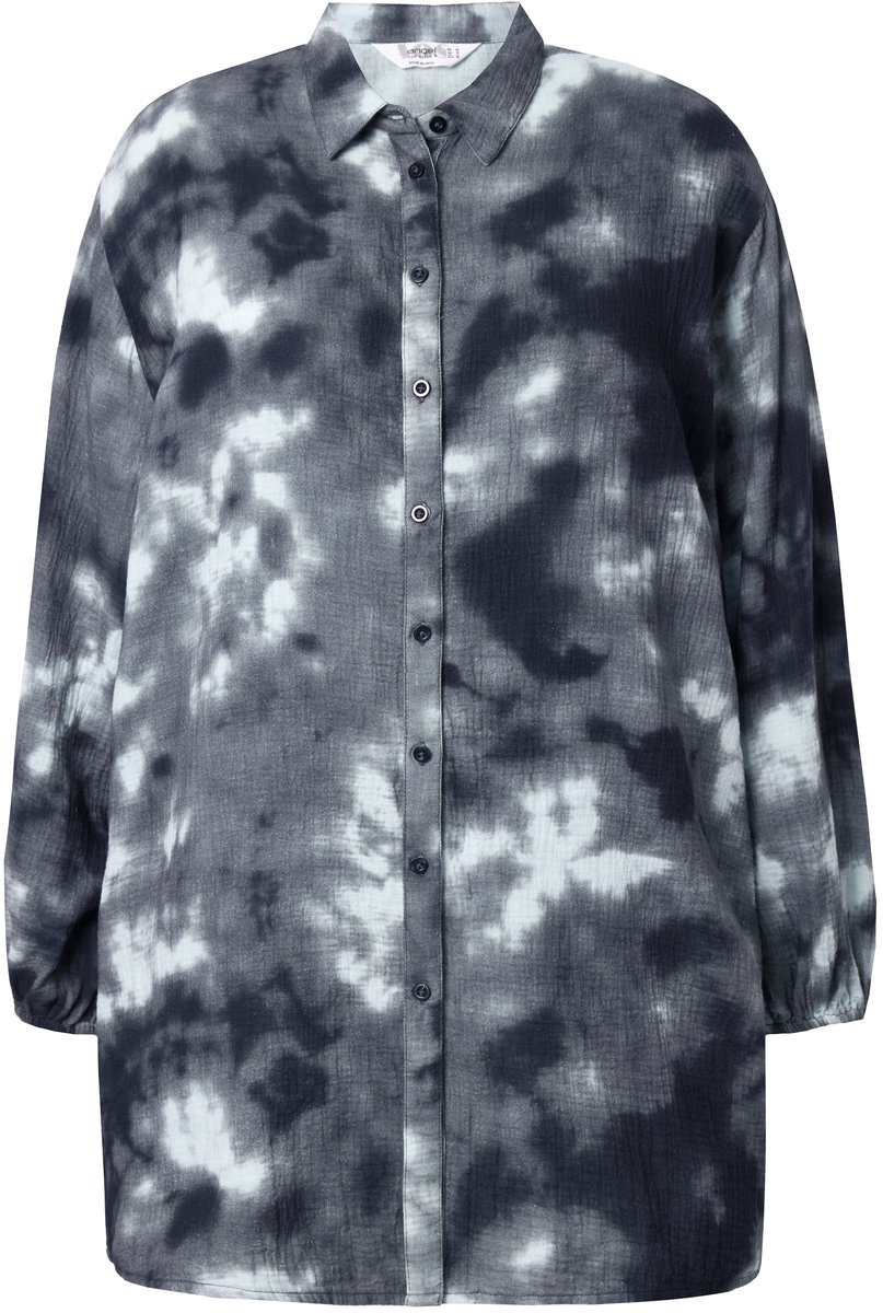 Angel of Style - Dames - Mousseline overhemdblouse batikpatroon - Zwart - Maat 48