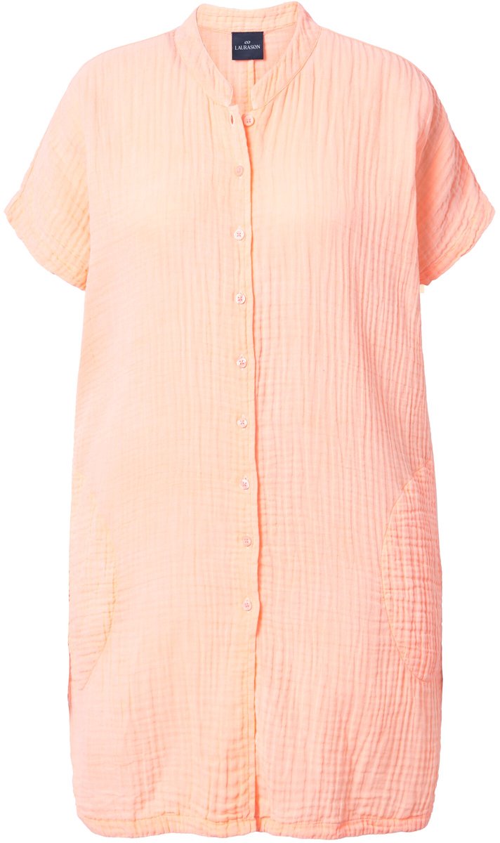 Laurasøn - Dames - Mousseline overhemdblouse halflange mouwen - Neonkoraal - Maat 40+