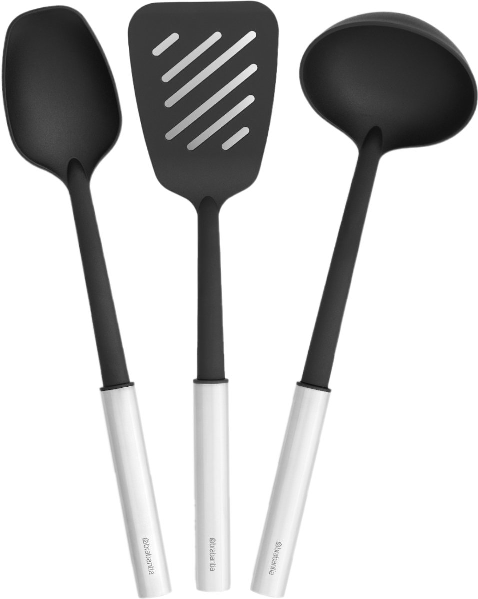 Brabantia Profile Opscheplepel, Bakspaan en Soeplepel, anti-aanbak, Set van 3 - Matt Steel