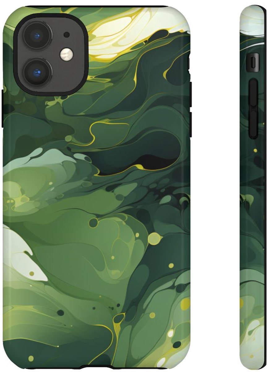 Groene Suminagashi Marmer Abstract – Telefoonhoesje Geschikt voor iPhone 11