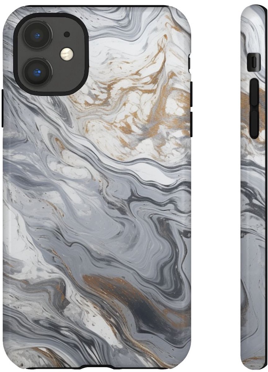 Grijze en Gouden Marmerwerveling – Telefoonhoesje Geschikt voor iPhone 11