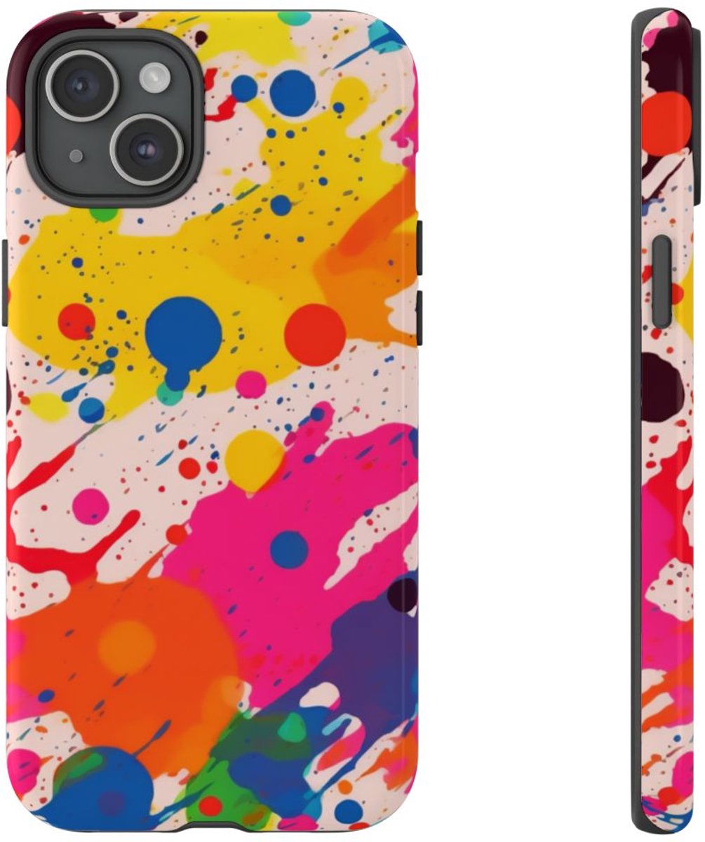 Kleurrijke Verfspatten Abstract Patroon – Telefoonhoesje Geschikt voor iPhone 15 Plus