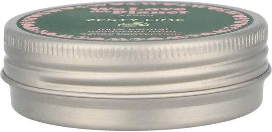 Zij-aanzicht van een groene pot 'We Love the Planet' met 'Zesty Lime' deodorant.