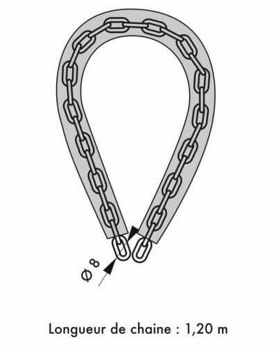 Motorfiets anti-diefstal ketting, LOOPS, 8 mm, 120 cm, THIRARD