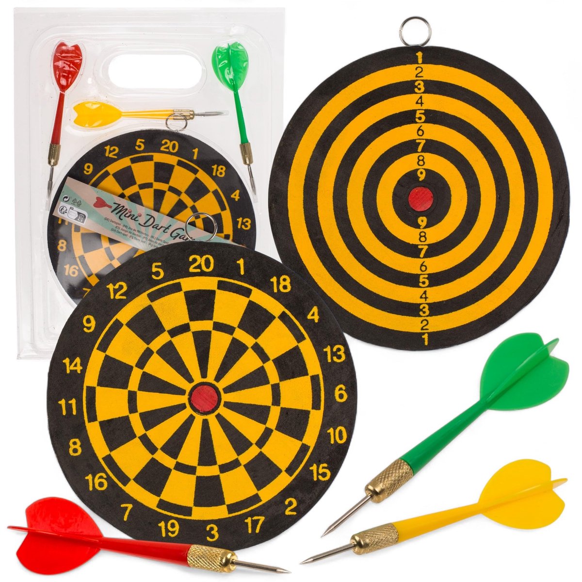 Mini Dartspel 15 cm - Houten Schietschijf - Met 3 Metalen Darts - Classics voor Binnen en Buiten