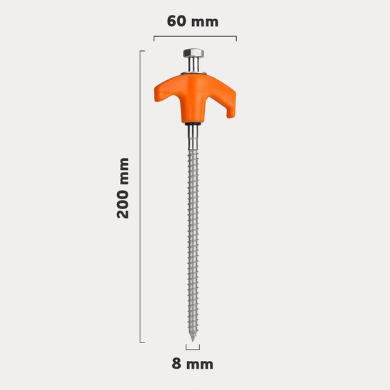 Afmetingen van oranje schroefharing: 200mm lang, 60mm breed en 8mm dik.