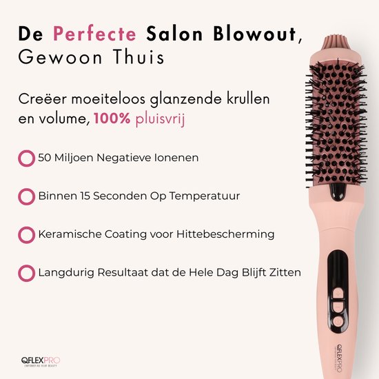 QFLEX PRO® Thermal Brush - Keramische Warmteborstel - Krultang - Krulborstel - Fohnborstel - Airstyler - Warmteborstel - Krullen borstel - 38 mm – 15 Sec Opwarming – Glanzend, Pluisvrij & Zijdezacht Haar – 10 Warmtestanden – Haarborstel 2m Snoer