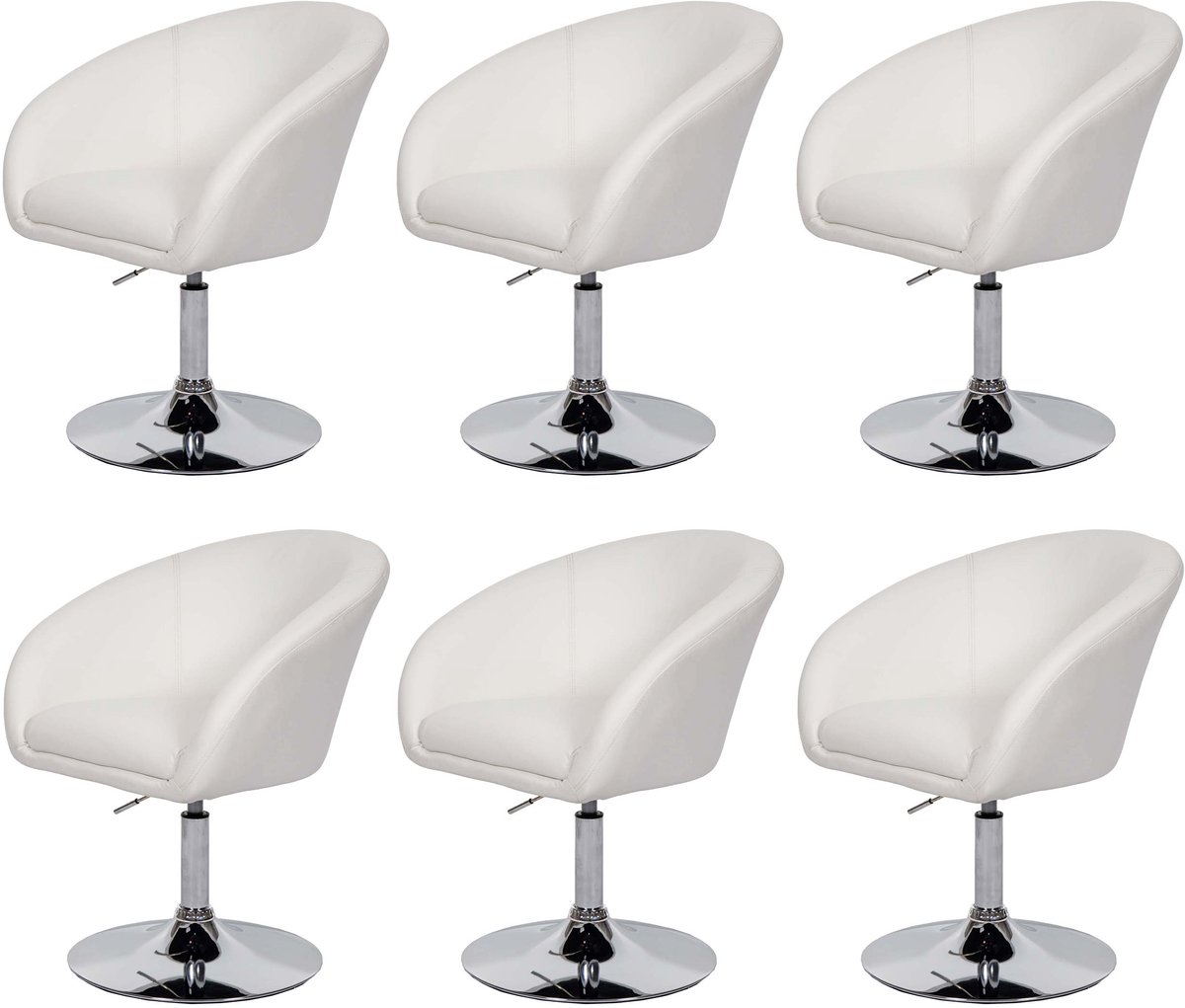 MCW Set van 6 eetkamerstoelen MCW-F19, keukenstoel bureaustoel loungestoel, in hoogte verstelbaar ~ kunstleer wit