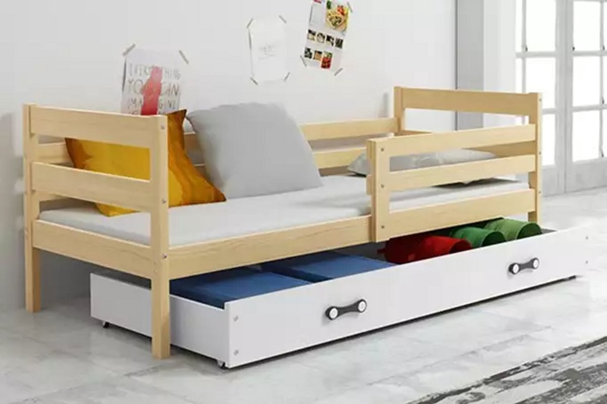 BMS ERYK - Eenpersoonsbed - 90x200 cm - Jongeren - Pine/White