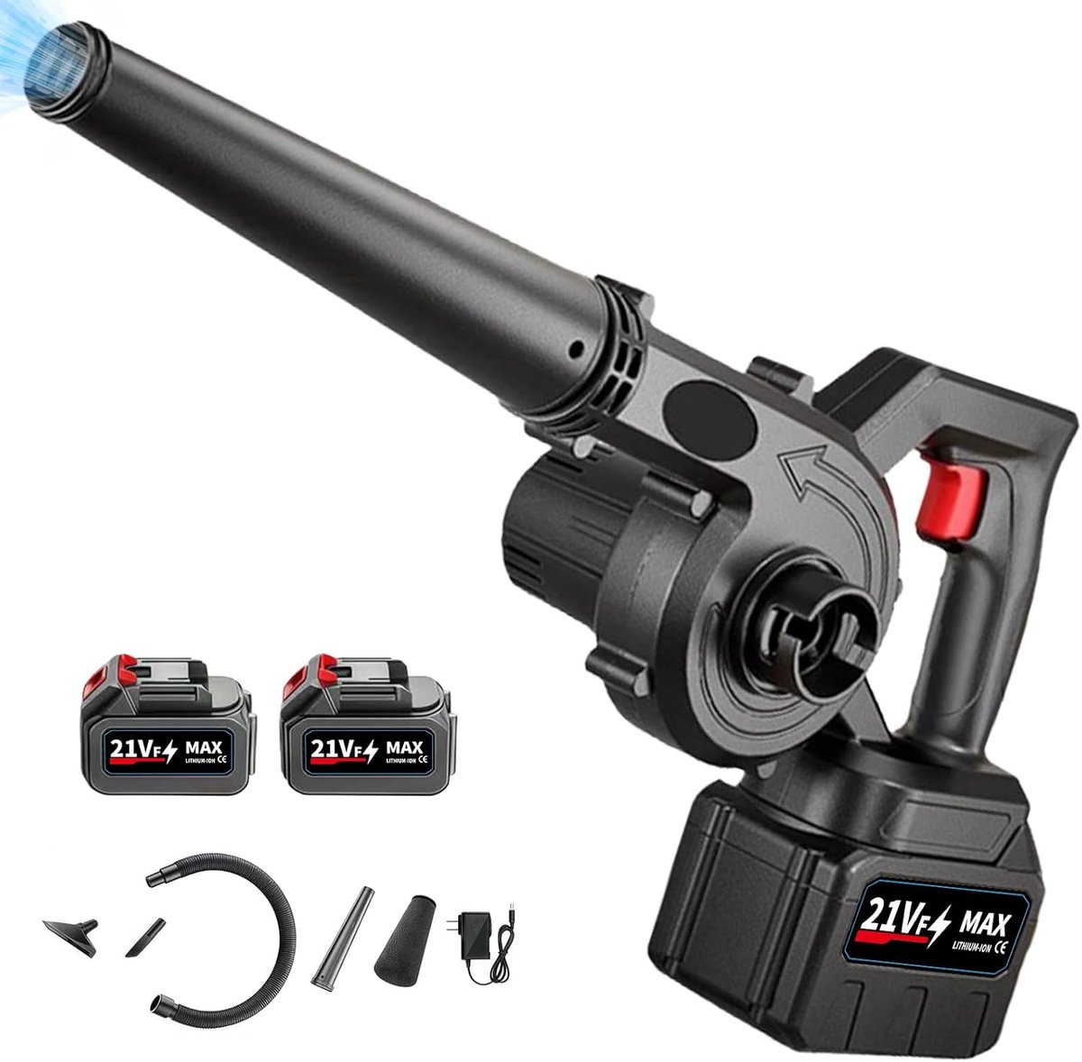 Draadloze 2-in-1 Bladblazer en Stofzuiger met Turbo Boost – 21V, 50.000 tpm, Inclusief 2 Accu's en Oplader