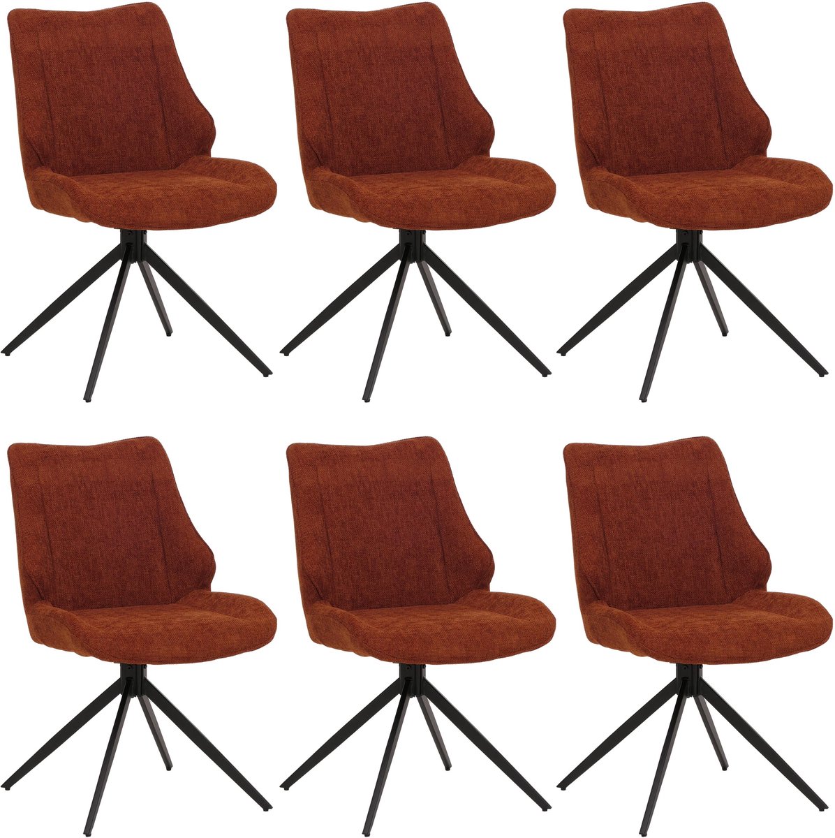 Set van 6 eetkamerstoelen MCW-O48, keukenstoel, draaibaar met Auto-Return, stof/textiel chenille (320 g/m²) Oeko-Tex ~ roodbruin