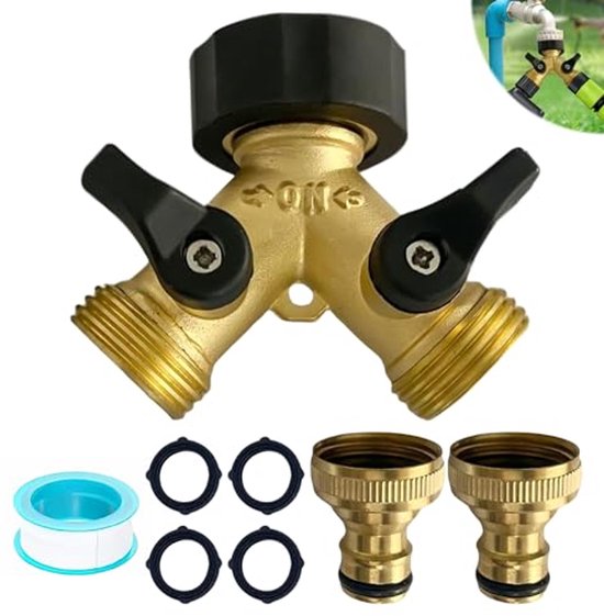 TIDEVAN 2-weg waterkraanverdeler 3/4 inch Y-verdeler zilverachtige tuinslang waterkraan verdeler Y-wateraansluiting verdeler aansluiting met aparte schakelaar voor keuken tuin wasmachine