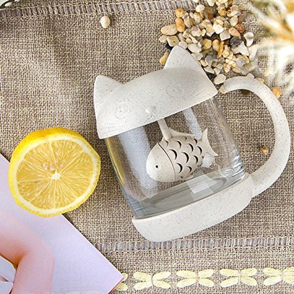 Glazen theebeker met vis thee infuser en zeef, 250 ml — cadeau in Kookcadeaus - foto 4