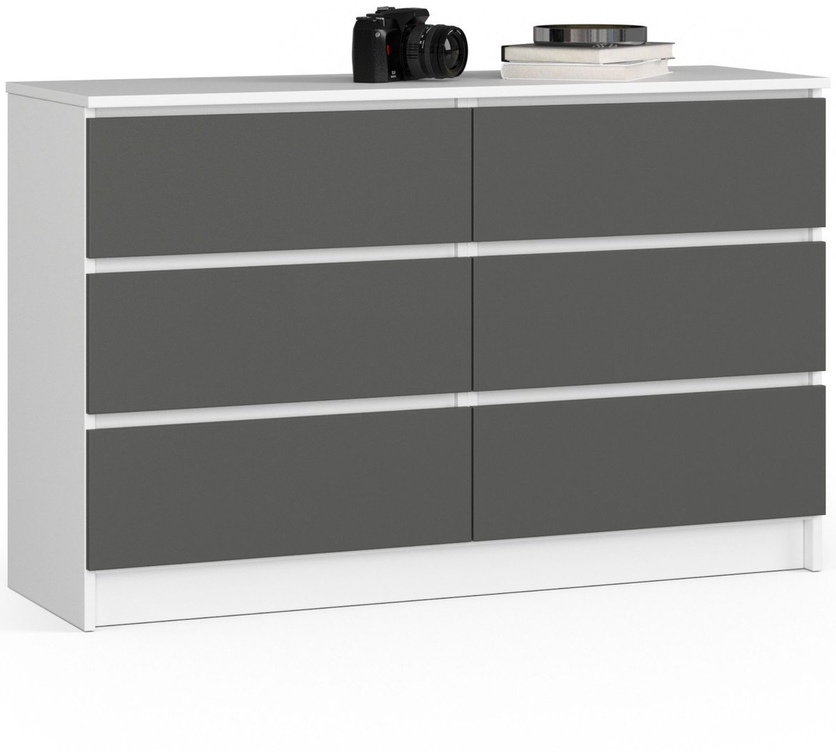Akord Ladekast K120 met 6 Lades / AKORD Furniture Factory / Wit - Grafietgrijs / 120 x 77 x 40 cm