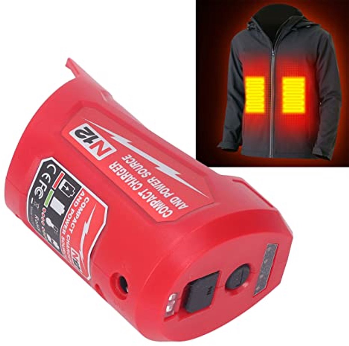 Compacte Batterijlader met 2.1A Wandstekker en USB Poort voor Verwarmingsmantel