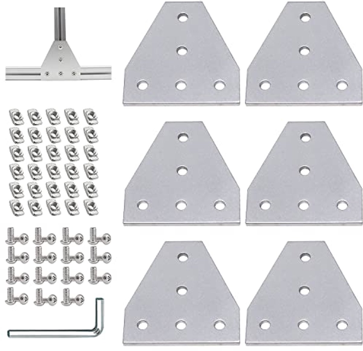 Hoekhouder Verbindingsplaat Set met M6 T-moeren en Schroeven voor Aluminium Extrusieprofiel 3030
