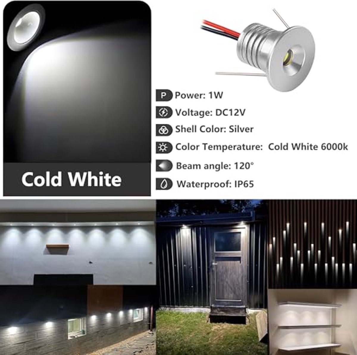 Led inbouwspots 12V IP65 - Mini spots voor keuken, trap, en kast - 9 stuks - Koud wit 6000K
