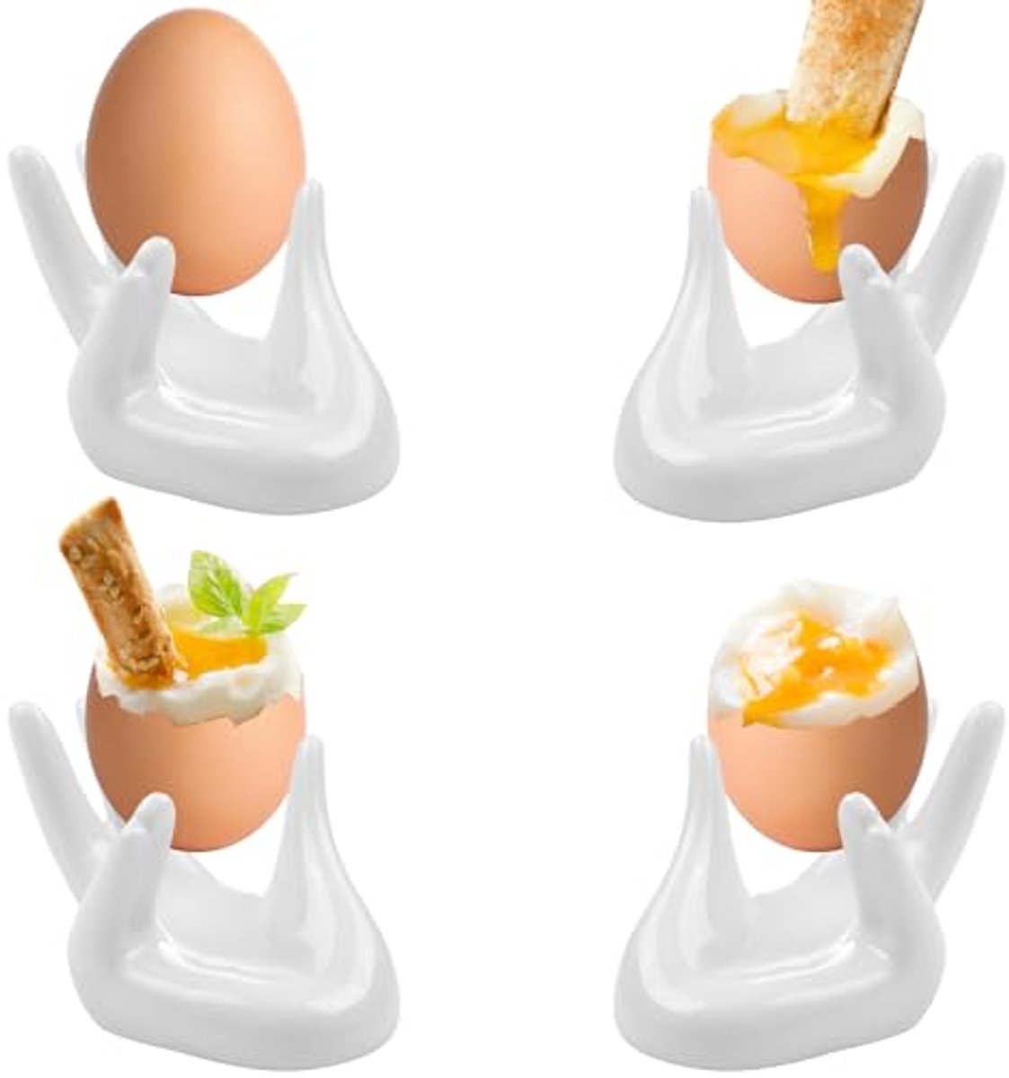 4 Keramische Eierdopjes voor Gekookte Eieren - Restaurantstijl Eierdopjes