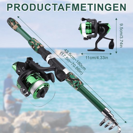 longziming -Visserset - Telescopische Hengel van 1,8m met Spincast Molen & Voorgewonden Vislijn - Complete Starterset met Aas, Dobbers & Accessoires - 100% Koolstofvezel van longziming — afbeelding 5