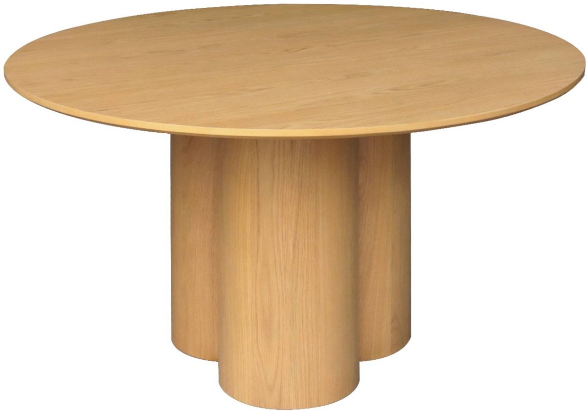 sweeek Ronde eettafel van rubberhout en eikenfineer voor 4 personen 130cm - leonore Naturel
