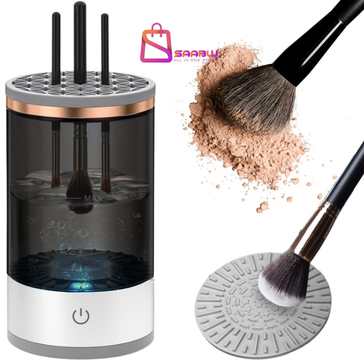 Elektrische Zwart Make-up Kwasten & Spons Reiniger met USB Opladen – 2-in-1 Reinigings- en Droogstandaard – Make Up Kwasten Reiniger – brush cleaner – Kwastenreiniger – 78205