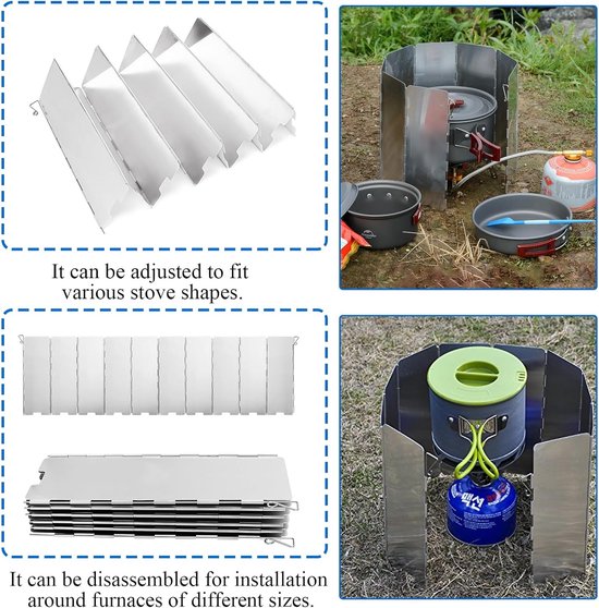 Windshield Gas Stove voor Camping - 24 x 83 cm - Lichtgewicht - Vouwbaar - Aluminium Windscreen - Camping Stove - Splash Guard - Wind Protection - Outdoor Stoves - Gas Cookers - Pack of 10 van Merkloos — afbeelding 5