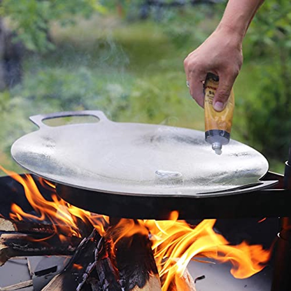 Grillpan 58 cm voor buitengebruik, robuuste vuurpan met poten voor kampvuur en grill