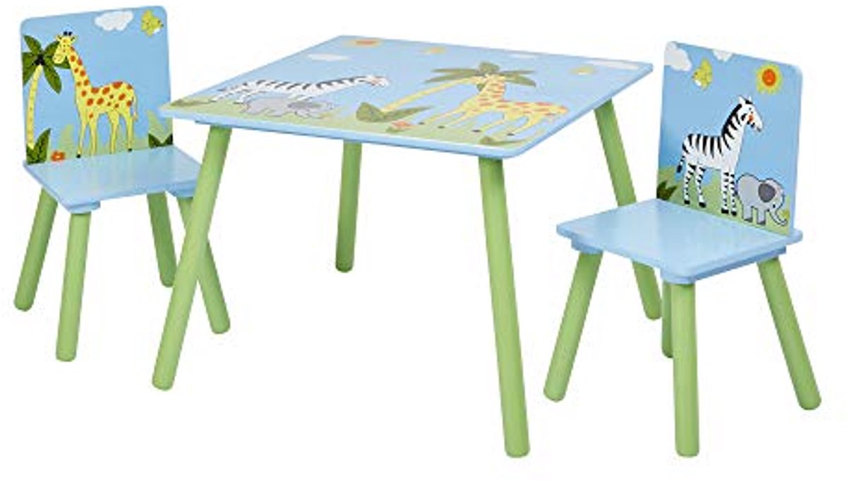 Houten Safari Tafel en Stoelen Set voor Kinderen - Multifunctionele Speelset