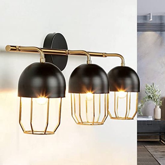 Artdelight wandlamp Layers - 3 lichts - 12 x28 cm - zwart goud | Leen