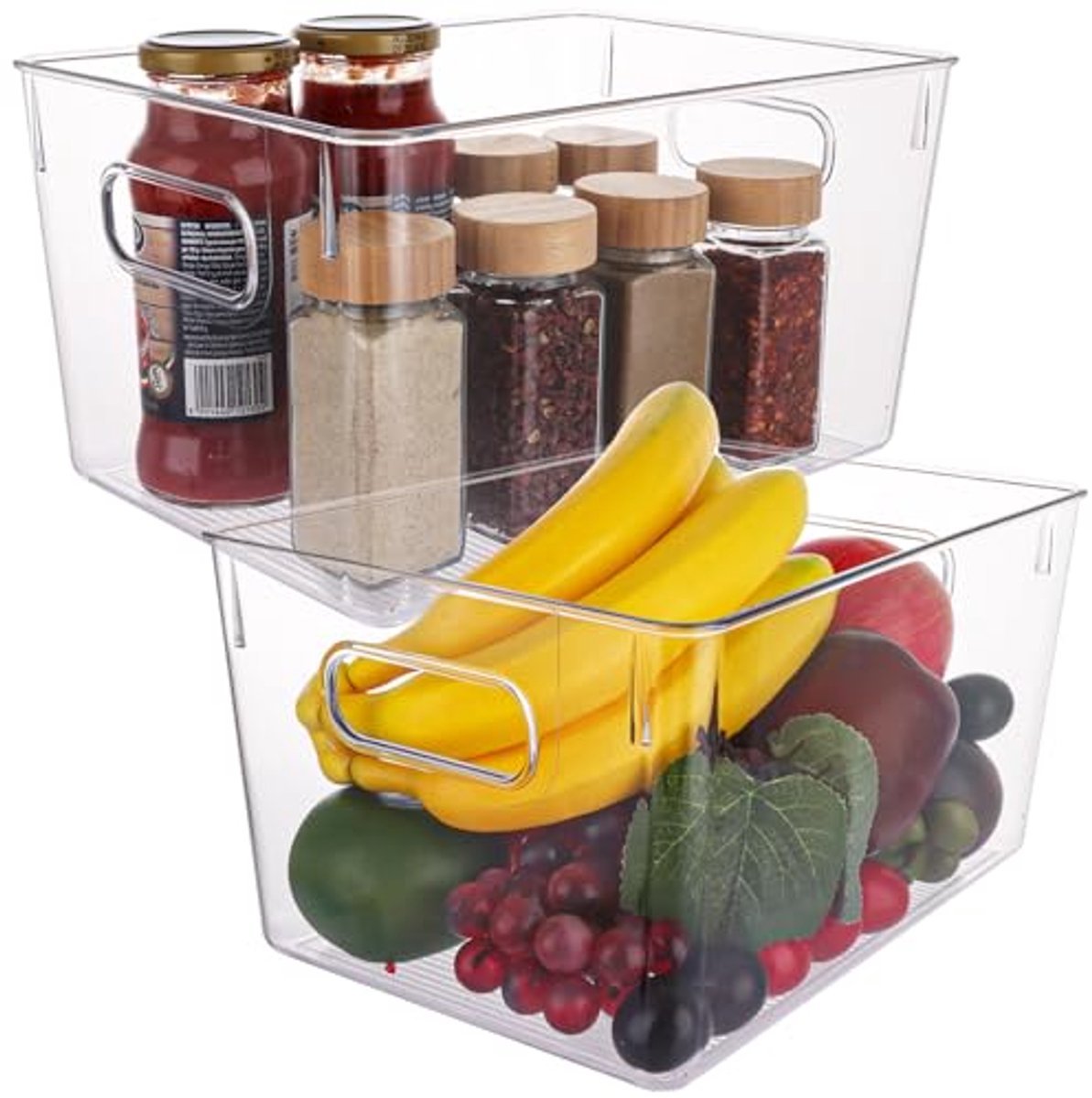 2 Pcs Koelkast Organizer 29 x 20.5 x 15 cm - Keukenopslag Box met Handvatten
