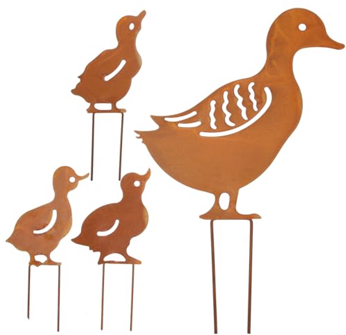 4 Stuks Decoratieve Tuinstekers in de Vorm van Eenden - Roestige Tuindecoratie voor Lente en Pasen
