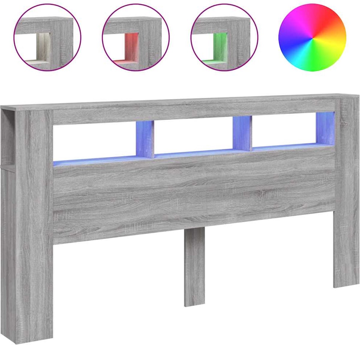 vidaXL - Hoofdeinde - met - LED - 200x18,5x103,5 - cm - bewerkt - hout - grijs - sonoma