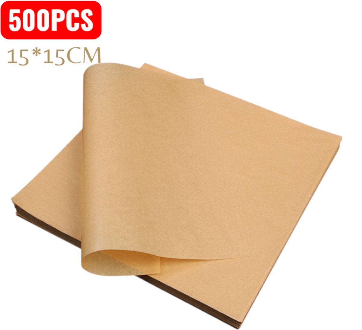 Ongebleekt bakpapier 500 vellen, 15*15cm antiaanbak bakpapier, bakpapier, geschikt voor koken, grillen, stomen, pannen, airfryers en hamburgerpapiertjes
