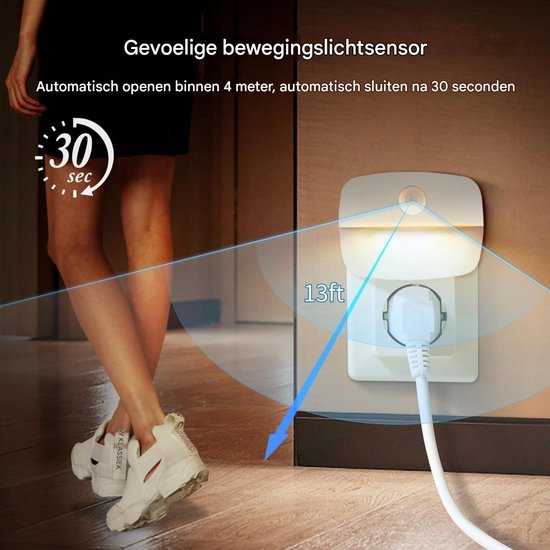 Dussdote Nachtlampje met bewegingssensor - 2-pack - Nachtlampje met instelbare helderheid - Aan/Auto/Uit-stand - Ideaal geschikt voor kinderkamers, slaapkamers, trappen, gangen en keukens - Warm wit van Merkloos — afbeelding 3