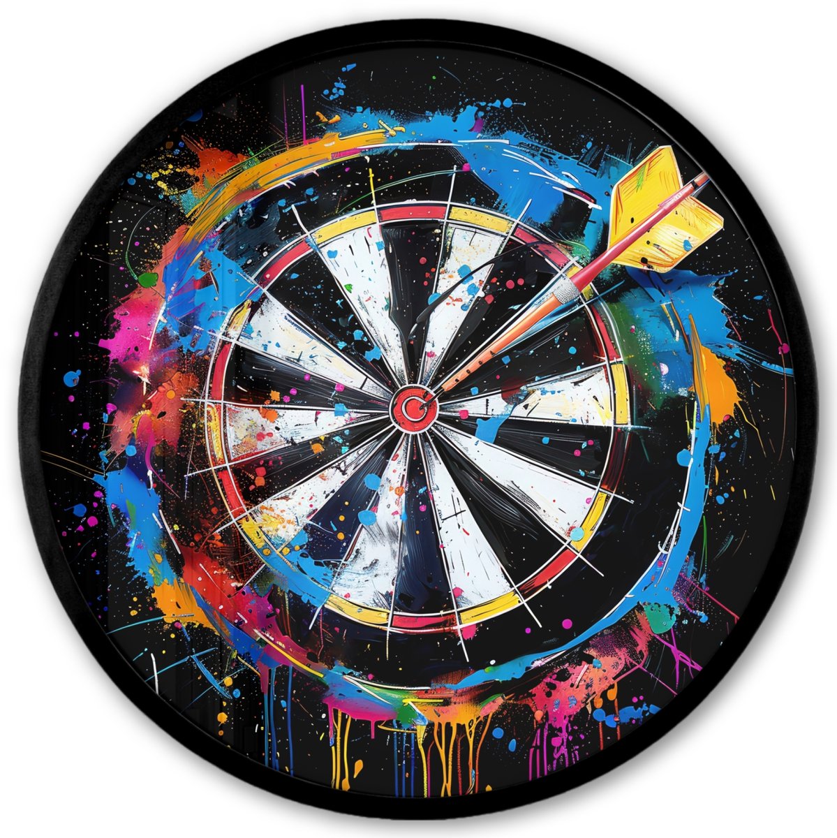 FrameYourWall Poster in lijst Rond - Fotolijst 40x40 cm - Posters - Graffiti - Sport - Darten - Dartbord - Ronde posterlijst zwart - Decoratie - Wanddecoratie woonkamer - Muurdecoratie slaapkamer