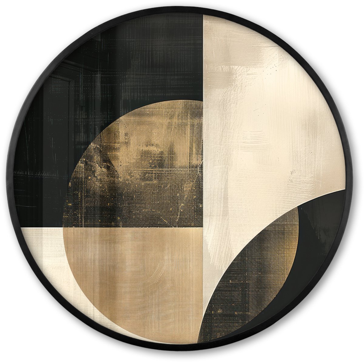 FrameYourWall Poster in lijst Rond - Fotolijst 60x60 cm - Posters - Abstract - Geometrische vormen - Zwart - Goud - Ronde posterlijst zwart - Decoratie - Wanddecoratie woonkamer - Muurdecoratie slaapkamer