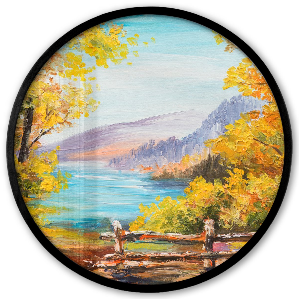 FrameYourWall Poster in lijst Rond - Fotolijst 40x40 cm - Posters - Schilderij - Olieverf - Planten - Natuur - Ronde posterlijst zwart - Decoratie - Wanddecoratie woonkamer - Muurdecoratie slaapkamer Olieverf - Uitzicht