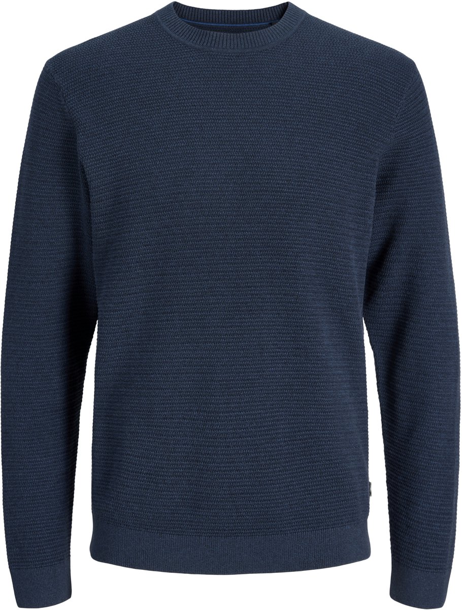 JACK & JONES Jauriley knit crew neck long sleeve slim fit - heren pullover katoen met O-hals - blauw (insignia blue twist)
