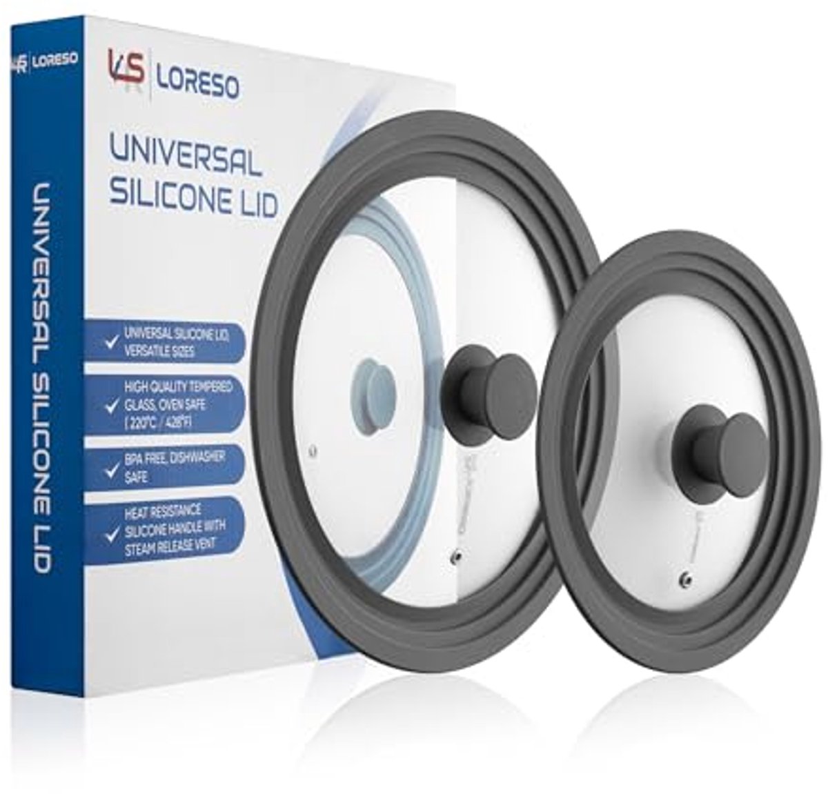 Universele Siliconen Glazen Deksels Set van 2 voor Potten en Pannen 20,5 - 27,5 cm