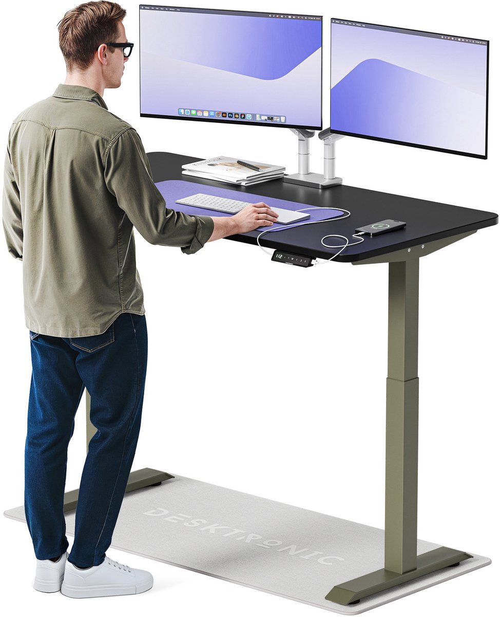 Desktronic HomeOne Zit-sta Bureau Elektrisch In Hoogte Verstelbaar, 140x70 cm Groente/Zwart, Stille Dubbele Motor, Hoogte 72-119cm