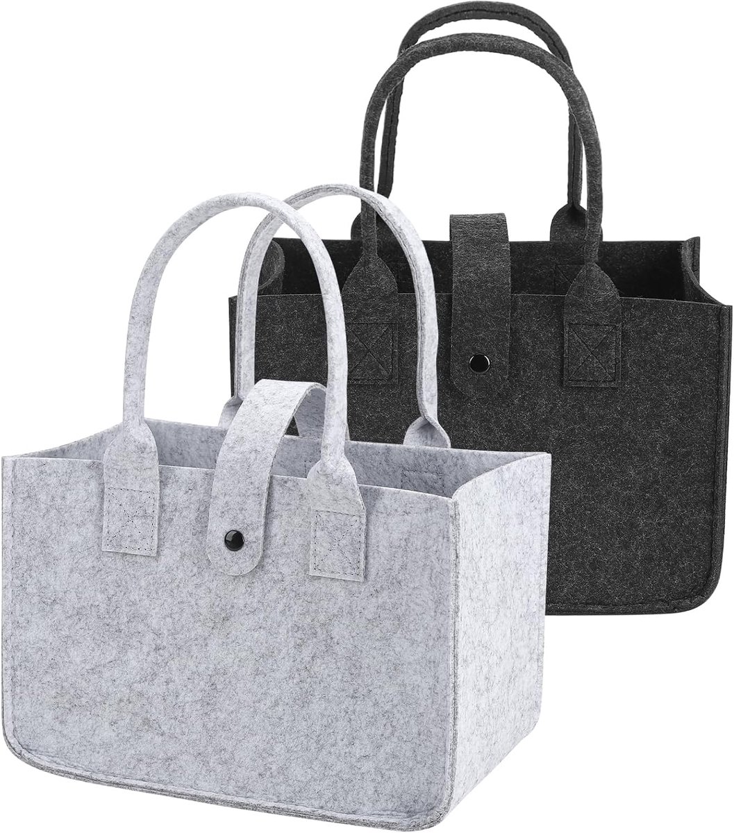 Set van 2 Vilten Boodschappentassen 30x20x17 cm – Duurzaam, Herbruikbaar en Stijlvol voor Boodschappen, Picknick en Opbergen