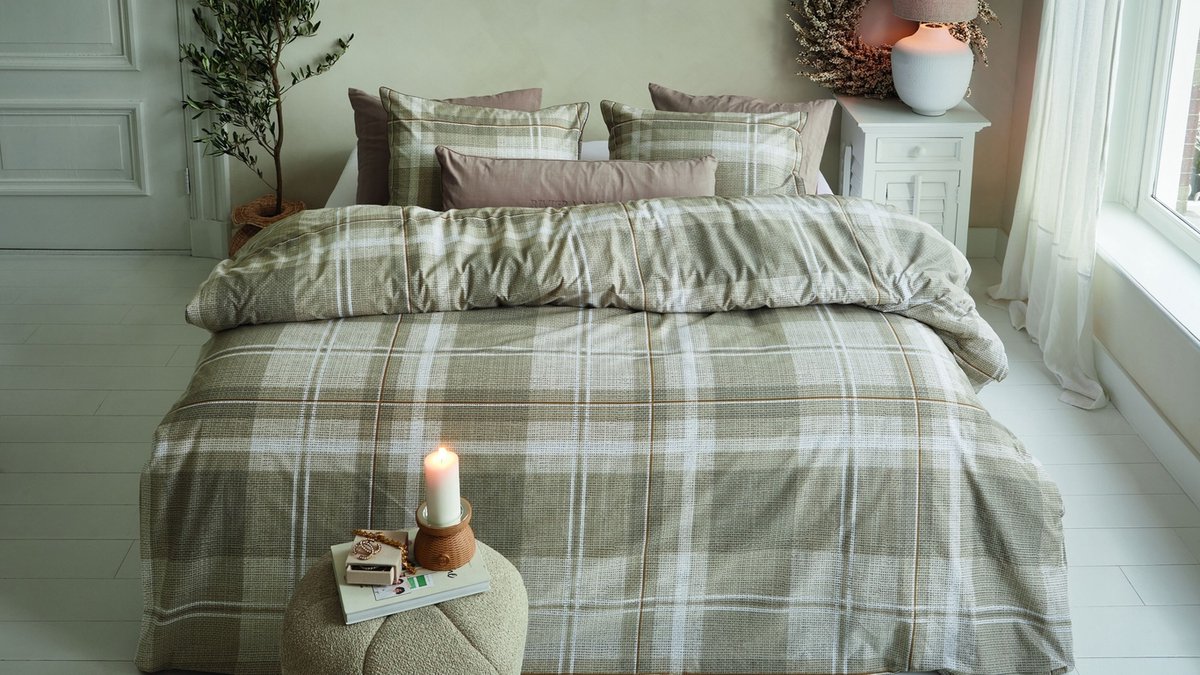 Rivièra Maison Tartan Check dekbedovertrek - Tweepersoons - 200 x 200/220 cm - Zand