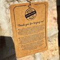 Bedankkaart met tekst "Thank you for buying me!" en uitleg over handgemaakte producten.