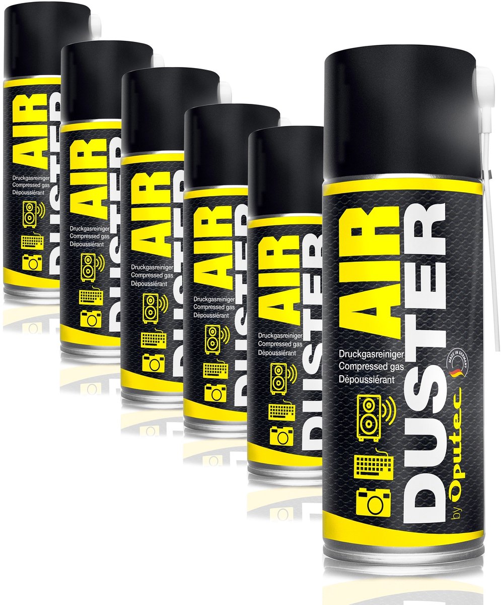 Oputec 6 x 400ml spray – air duster / drukluchtreiniger – toetsenbord reiniger met verlengstuk – Made in Germany