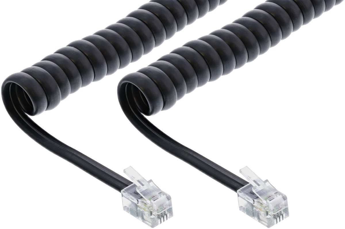 Telefoon spiraalkabel RJ10 - RJ10 - 1:1 aangesloten / zwart - 4 meter