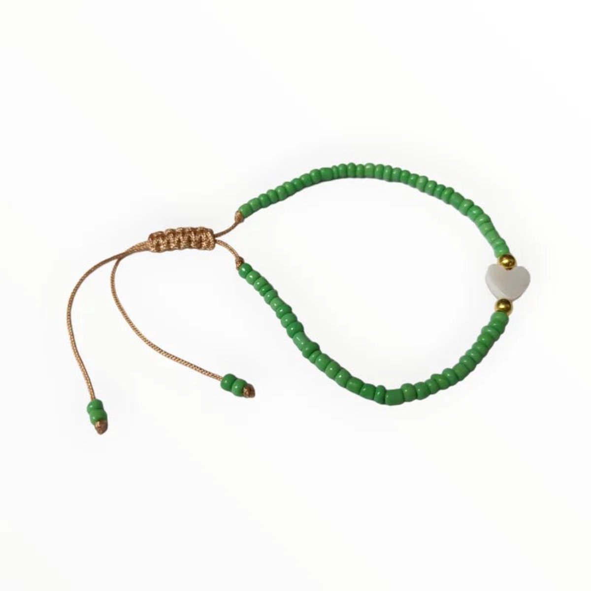 Aramat Jewels | Armbanden | Verstelbare Armband Met Schelp Hartje | Groen | |2mm | Metaal | Kinderen, Volwassenen | Verkleurd niet