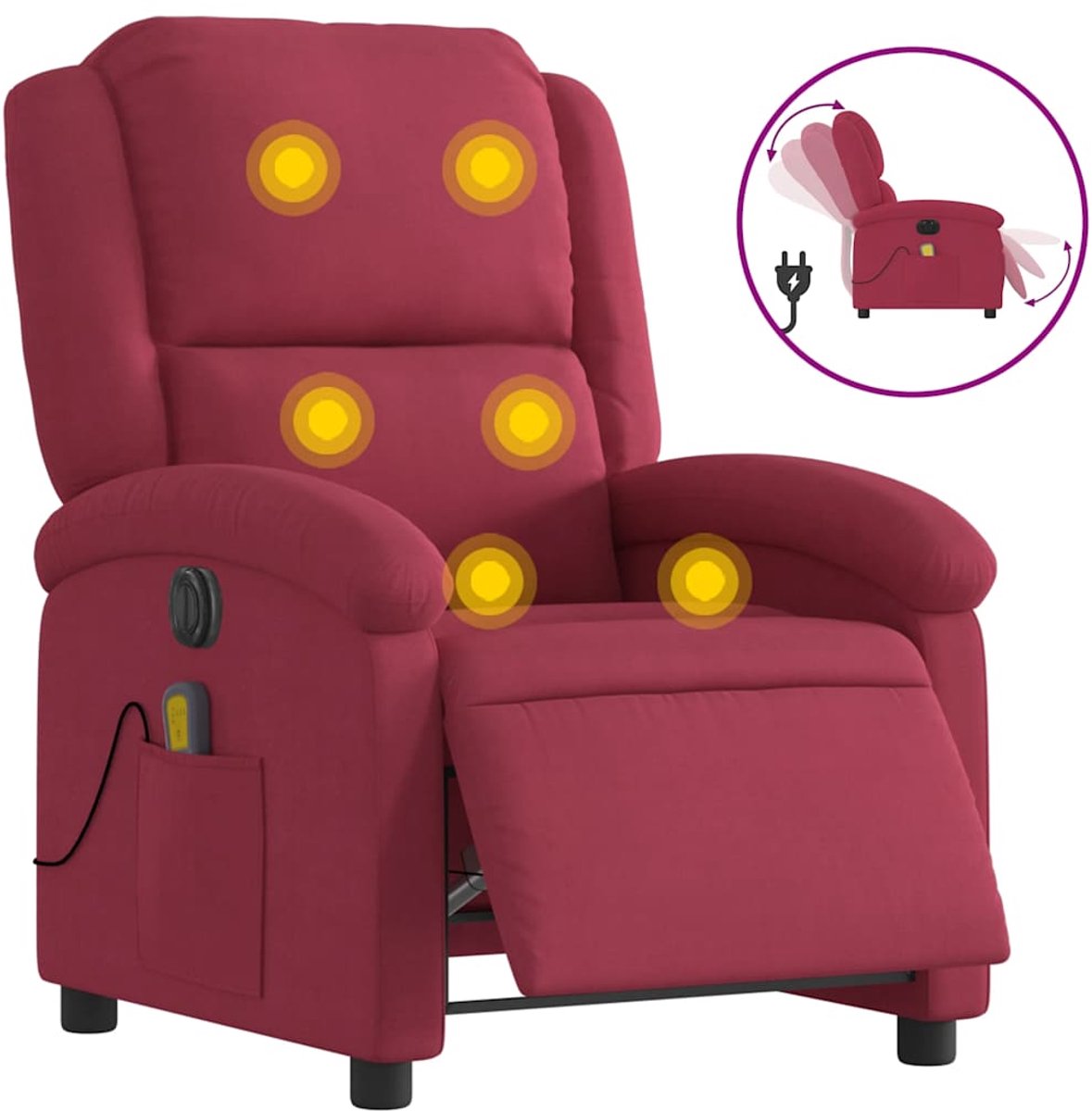 vidaXL Massagestoel - elektrisch - verstelbaar - fluweel - wijnrood