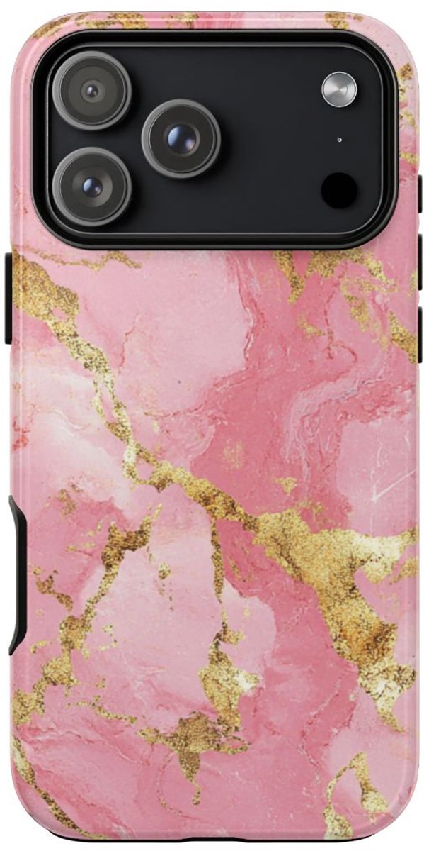 Roze en Gouden Marmerstructuur – Telefoonhoesje Geschikt voor iPhone 17 Pro Max